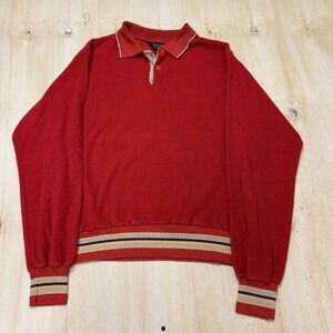 Vintage 70s Counter Action Sweater Mens Large Red Striped Knit Collared Pullover